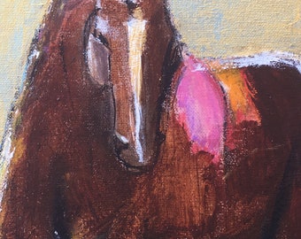 Circus Horse,  abstract , 9 x 12 canvas board, FRAMED,  Original art