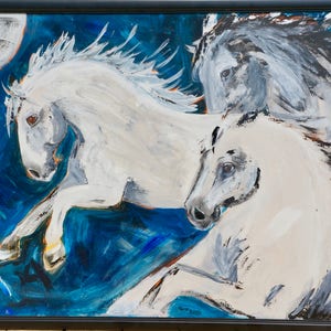 White Horses Painting: Abstract Expressionism Canvas Art, Gallery Wrapped