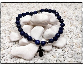 Lapislazuli Armband mit Schutzengel, Perlenarmband, Schutzarmband, Glücksarmband, Edelsteinarmband