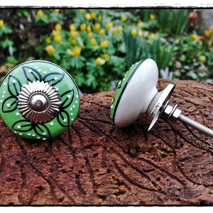 Green ceramic furniture knob, cabinet knob, drawer knob, cupboard handle, furniture knob, furniture handle, drawer knob
