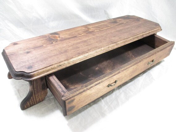 Long Monitor Stand Or Tv Riser With Drawer Stained Etsy