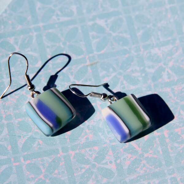 Fused Glass Earrings in Mint Green