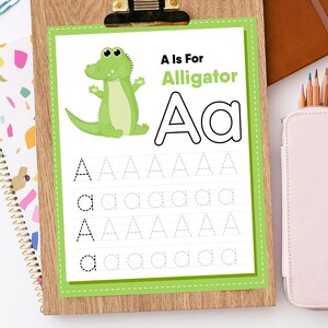 Plan de estudios preescolar/Rastreo de nombres de animales imprimible/Práctica de escritura a mano de rastreo de letras Abc/Hojas de trabajo de práctica de escritura del alfabeto