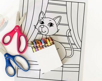 Cat Coloring Pages, printable coloring pages, Digital Coloring Pages for Kids, Animal coloring pages printable instant download