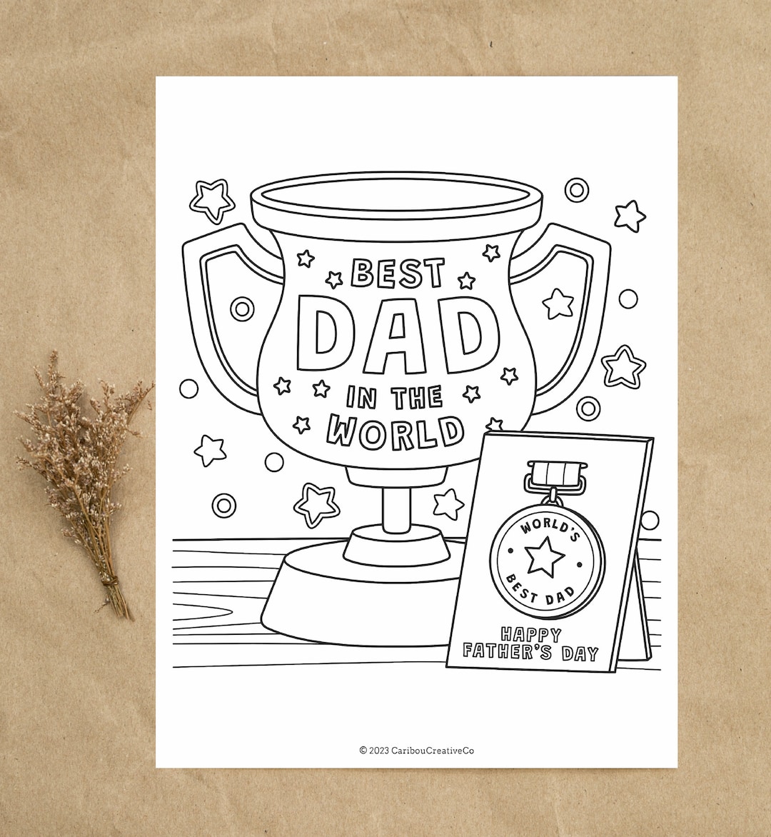 Best Dad in the World Award Coloring Page Printable Digital Download ...