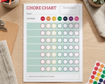 Tabla imprimible de tareas para niños, lista de limpieza semanal (descarga digital)