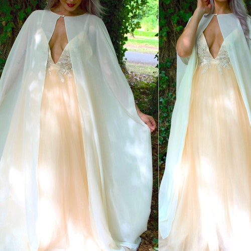 Long Bridal Cape / Sheer Wedding Jacket / Wedding Dress Topper | Etsy