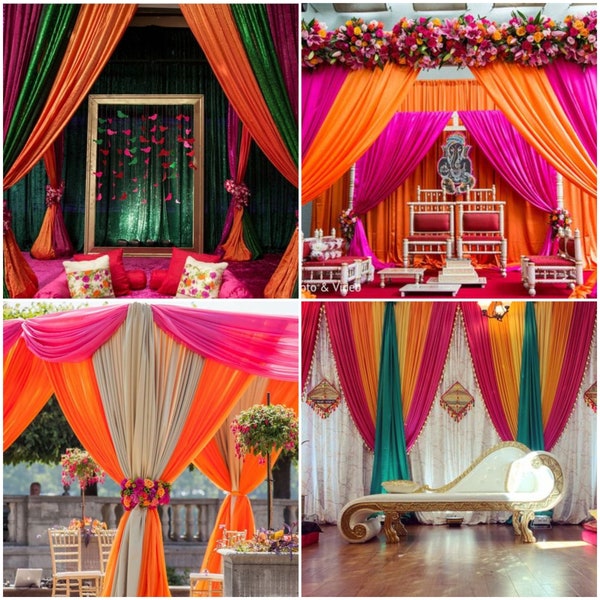 Magnificent Stretch Drape for wedding backdrop / create stunning wedding photos mehndi colourful bridal photos arch chuppah aisle setting