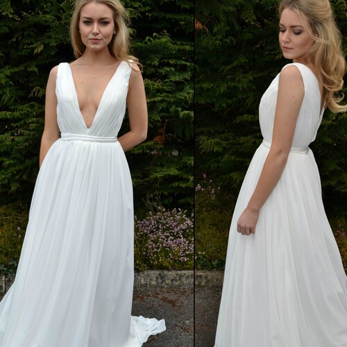 Plunging Grecian Goddess Wedding Dress 