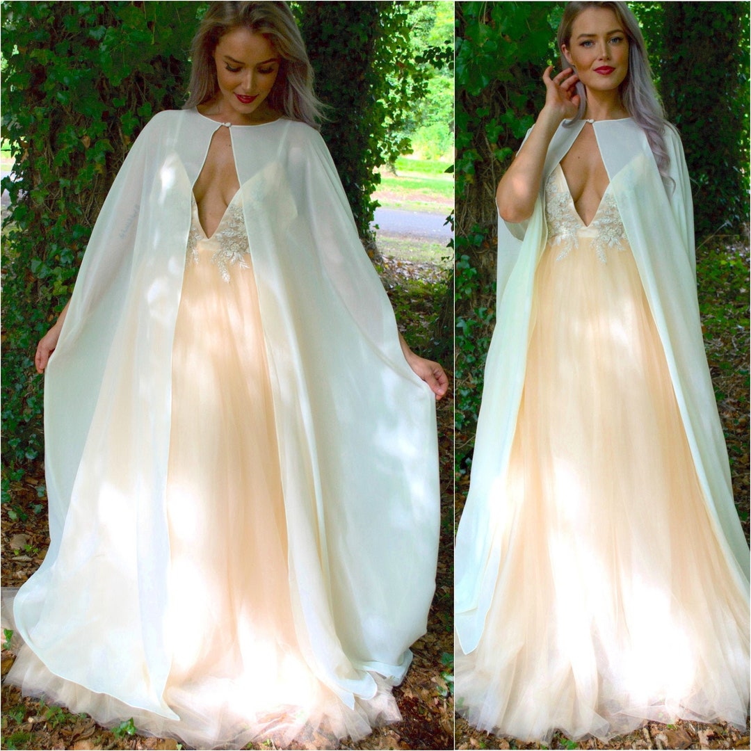 Long Bridal Cape / Sheer Wedding Jacket / Wedding Dress Topper / Modern ...