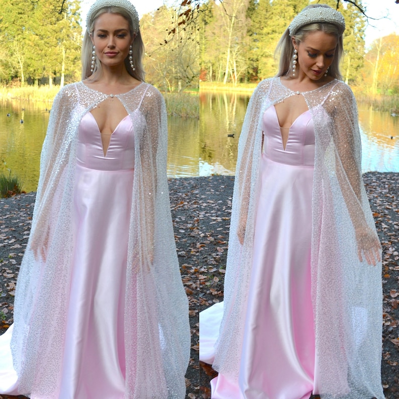Long sequin cape / sheer sparkling wedding jacket / wedding | Etsy