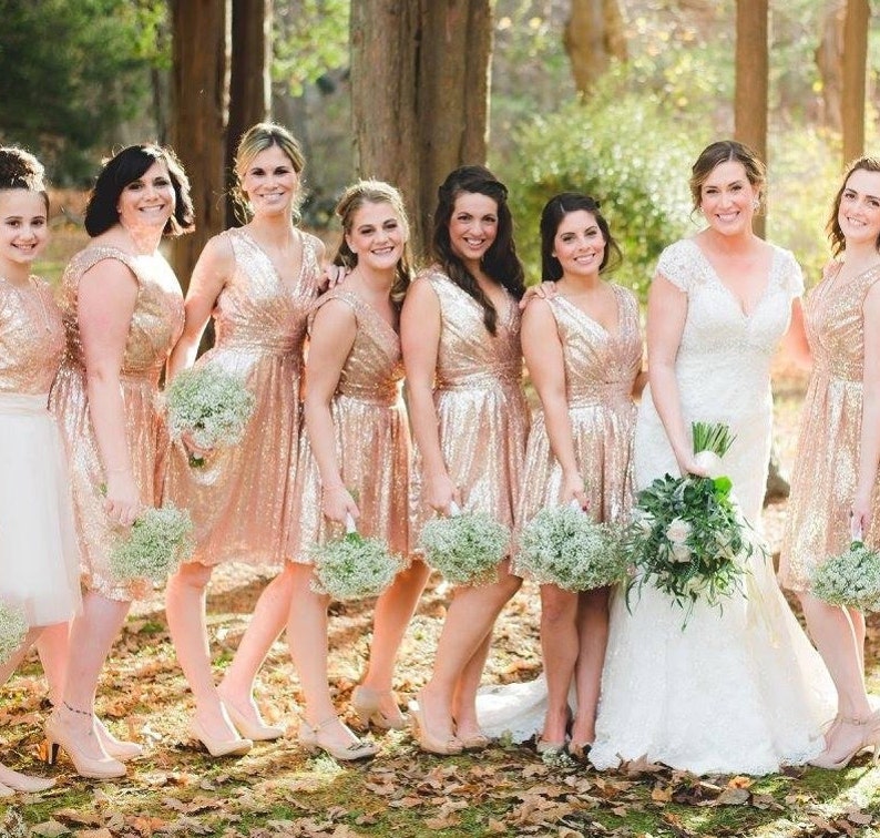 Short Sequin Bridesmaids Dress Rose Gold Sequin Bridesmaids Dress /'Rosalie/' flared skater dress blush bridesmaids dress sparkly