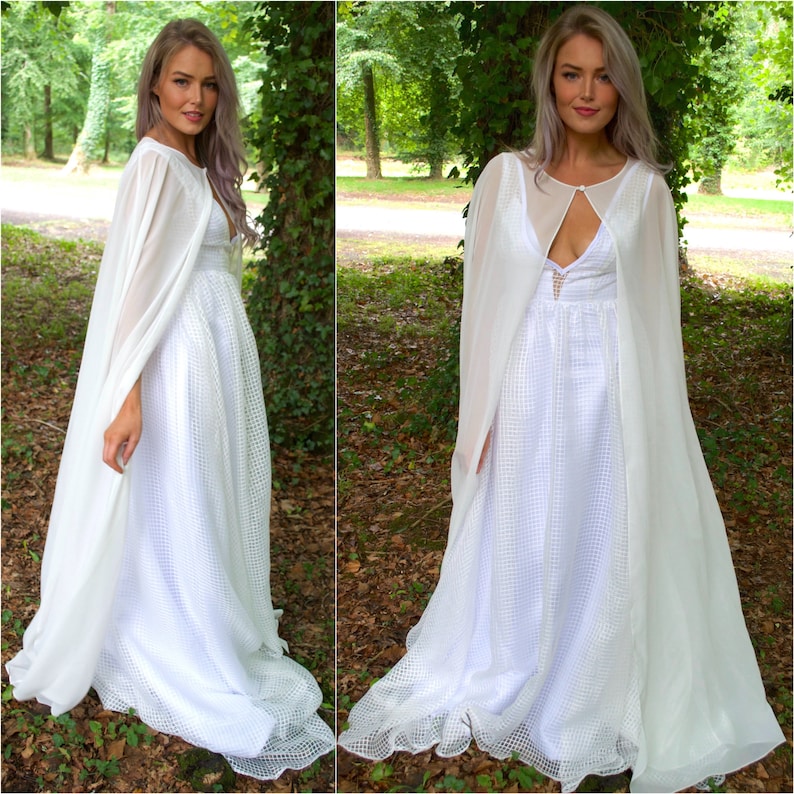 Long bridal cape / sheer chiffon wedding jacket /wedding
