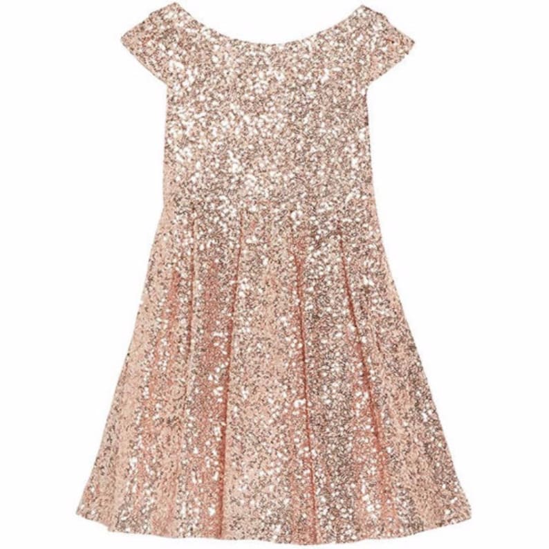 Sequin flower girl dress Junior bridesmaid sparkly little girl dress rose gold sequin dress wedding skater dress in various colors