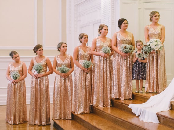 rose gold sparkle bridesmaid dress