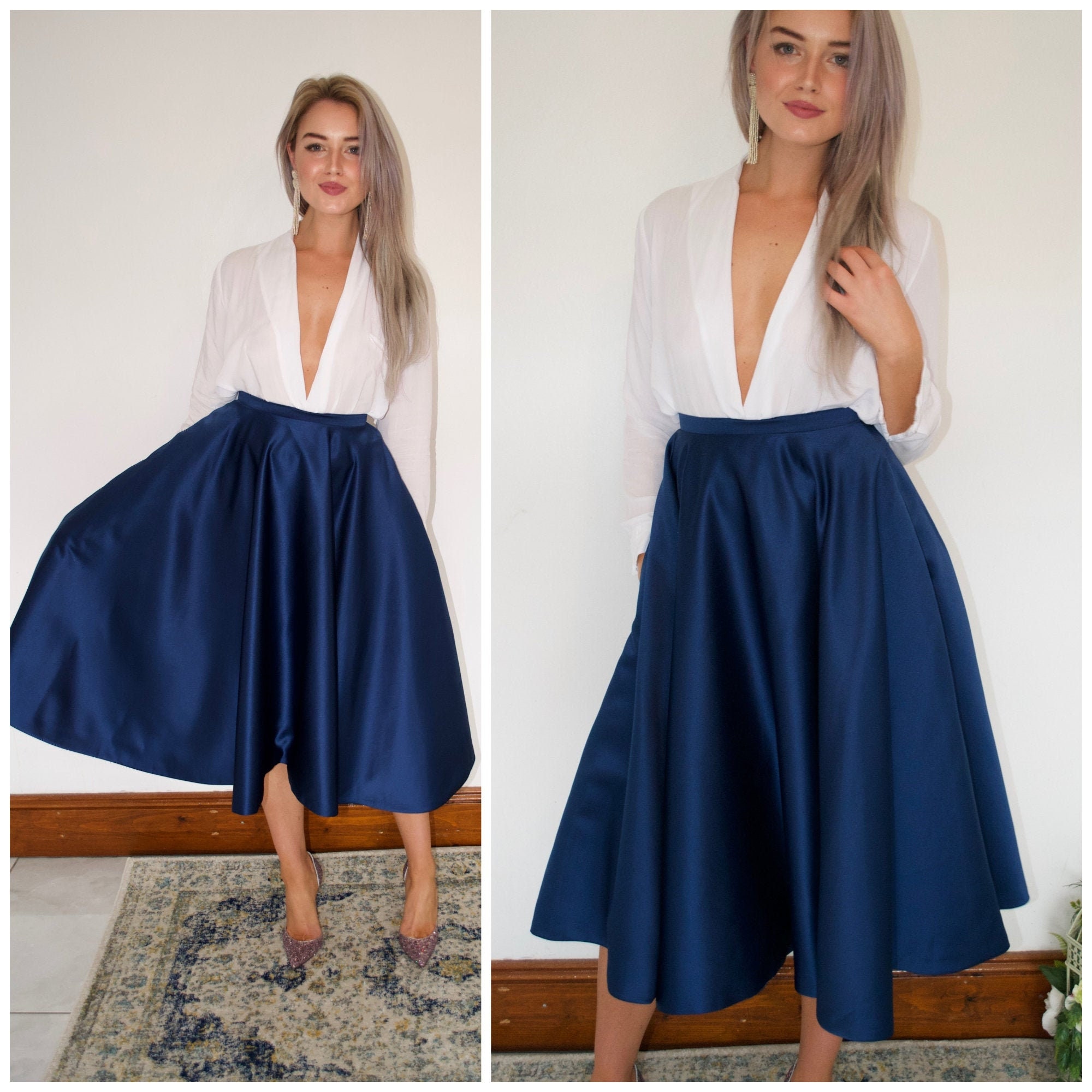 Satin Midi Length Full Circle Skirt / 'audrey' Style / Voluminous Ladylike  Skirt / Nipped in Waist / Courthouse Wedding, Bridesmaid or Guest 