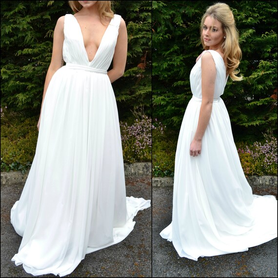 Plunging Grecian Goddess Wedding Dress Classic Bridal Gown Etsy