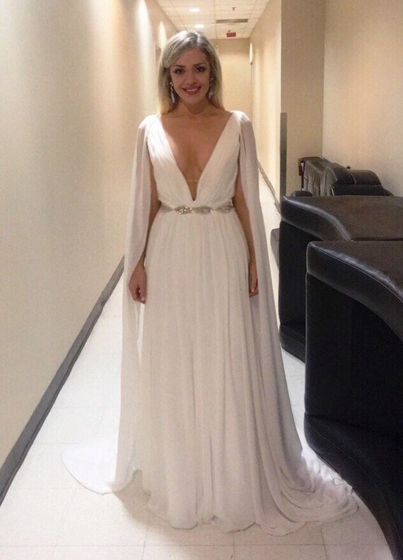 Plunging Grecian Goddess Wedding Dress Classic Bridal Gown Etsy