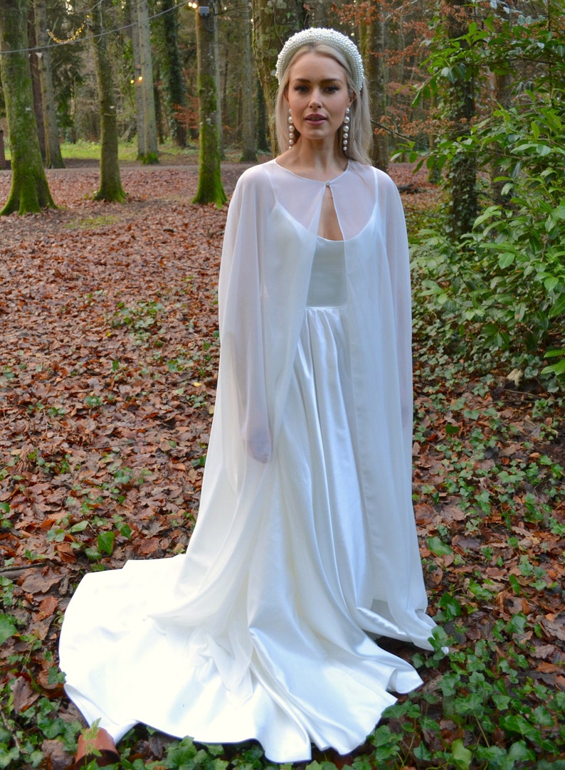 Long bridal cape / sheer chiffon wedding jacket /wedding dress | Etsy