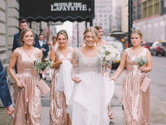 rose gold sequin junior bridesmaid dresses