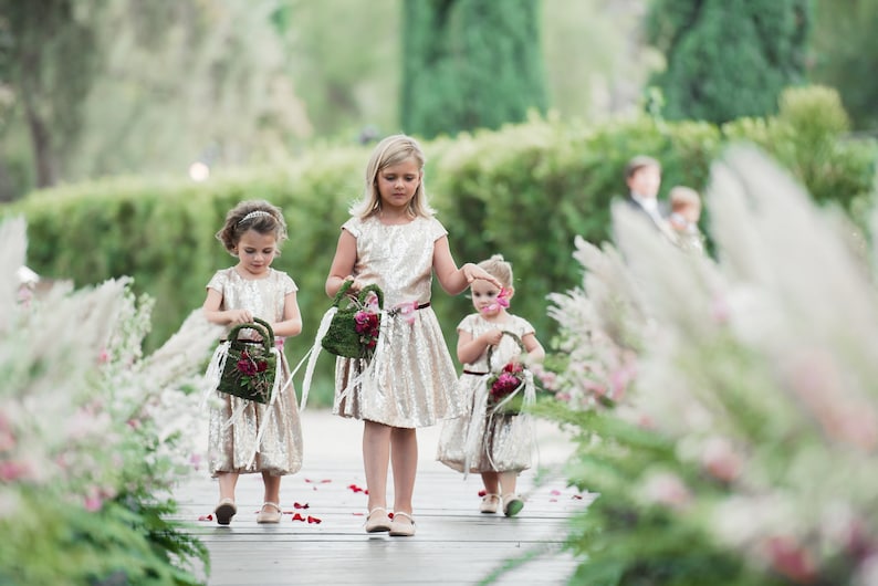 Sequin flower girl dress Junior bridesmaid sparkly little girl dress rose gold sequin dress wedding skater dress in various colors
