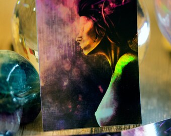Cyber Girl Holographic Vinyl Sticker | 2.13" x 3" | Matrix | Surrealism | Electronic | Falling Binary Code | Digital Rain | Curio Art