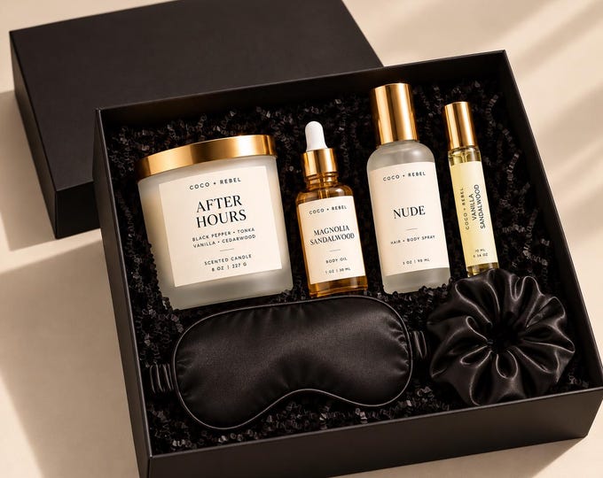 Featured listing image: Luxury Gift Box for Her, Perfume Gift Set, Candle & Body Care Gift Box, Birthday Gift for Her, Self Care Gift, Coco + Rebel