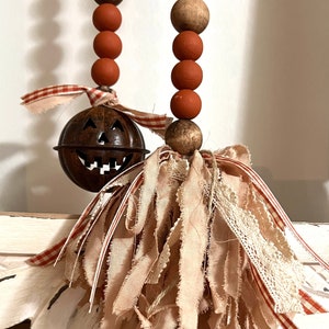 Wood Bead Garland / Halloween / Jack O&#39;Lantern Blessing Beads