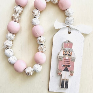 Nutcracker Wood Bead Garland / Pink Gratitude Beads / Blessing Beads / Christmas