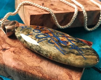 Burl Wood and Metal Pendant