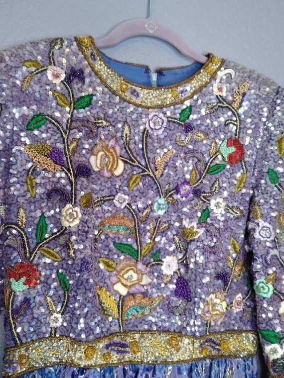 1970’s Hostess Dress Gown Maxi Purple Sequined Be… - image 10