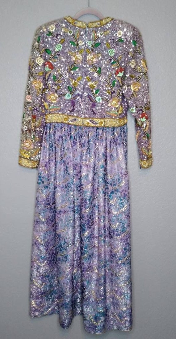 1970’s Hostess Dress Gown Maxi Purple Sequined Be… - image 5