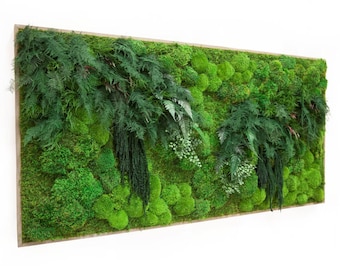 Artisan Moss® Moss & Ferns - VERY LARGE Statement Piece 68" x 33" Plant Painting® - No Care Green Moss Wall Art. vertical or horizontal