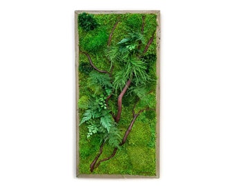 12" x 24" Artisan Moss® Plant Painting®- Red Branch Style - No Care Green Moss Wall Art. Real Preserved Plants. Moss and Fern Art.