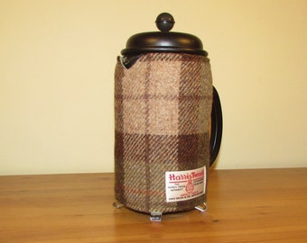 Harris Tweed 8 Cup Cafetiere Blanket (French Press Cosy / Cover) - Green Fawn Tartan - Coffee Lover's Gift