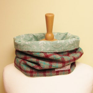Harris Tweed Neck Warmer Snood - Red Green Check - Great Alternative to a Scarf