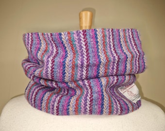 Harris Tweed Neck Warmer Snood (Great Alternative to a Scarf) - Purple Herringbone Stripe