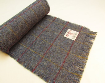 LANGE sjaal van Harris-tweed met franjes, handgemaakt in Schotland - Blauwe Huntsman-ruit