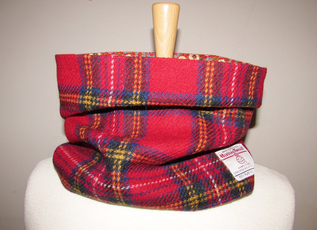 Brown Hopsack Tweed Snood Scarf with Reversible Velvet