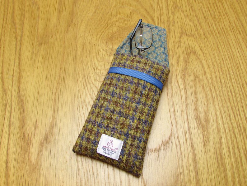Blue Gold Houndstooth Harris Tweed Glasses Spectacles Case