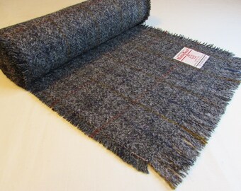 LANGE sjaal van Harris-tweed met franjes, handgemaakt in Schotland - donkergrijs visgraat