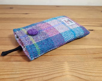 DUŻY pokrowiec na telefon Harris Tweed: Pastelowa krata, ręcznie robiony w Szkocji