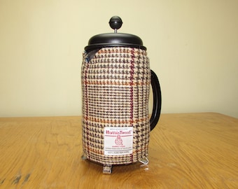 Harris Tweed 8 Cup Cafetiere Blanket (French Press Cosy / Cover) - Brown Prince of Wales Check - Coffee Lover's Gift