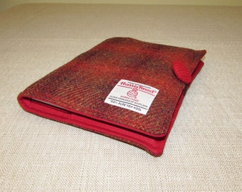 Harris Tweed Padded A5 Notebook Cover - Red Brown Check - with Notebook - Re-usable