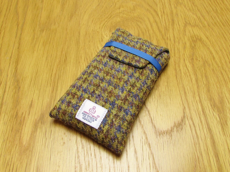 Blue Gold Houndstooth Harris Tweed Glasses Spectacles Case