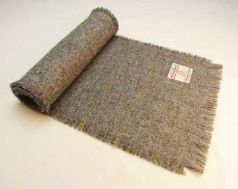 LANGE sjaal van Harris-tweed met franjes, handgemaakt in Schotland - grijze Huntsman-ruit