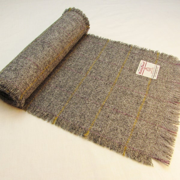 LONG Harris Tweed Fringed Scarf - Grey Huntsman Check - Christmas Gift