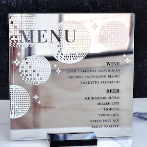 Mirror Acrylic / Disco Ball Wedding Bar Menu