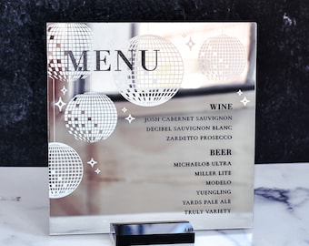 Mirror Acrylic / Disco Ball Wedding Bar Menu