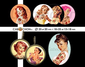 Pin Up And Tattoo 45 Images Digitales Rondes 30 25 20 Mm Etsy